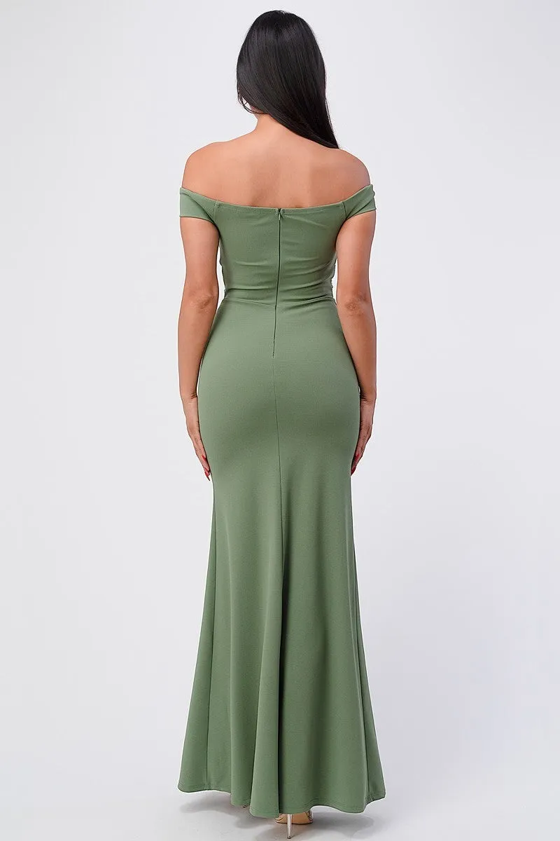 La Scala 25350 Mermaid Long Formal Dress Off-Shoulder Scuba Grepe Gown