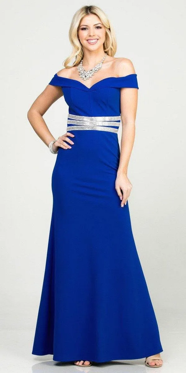 La Scala 25350 Mermaid Long Formal Dress Off-Shoulder Scuba Grepe Gown