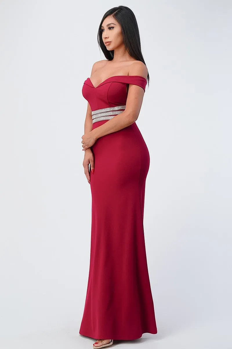 La Scala 25350 Mermaid Long Formal Dress Off-Shoulder Scuba Grepe Gown