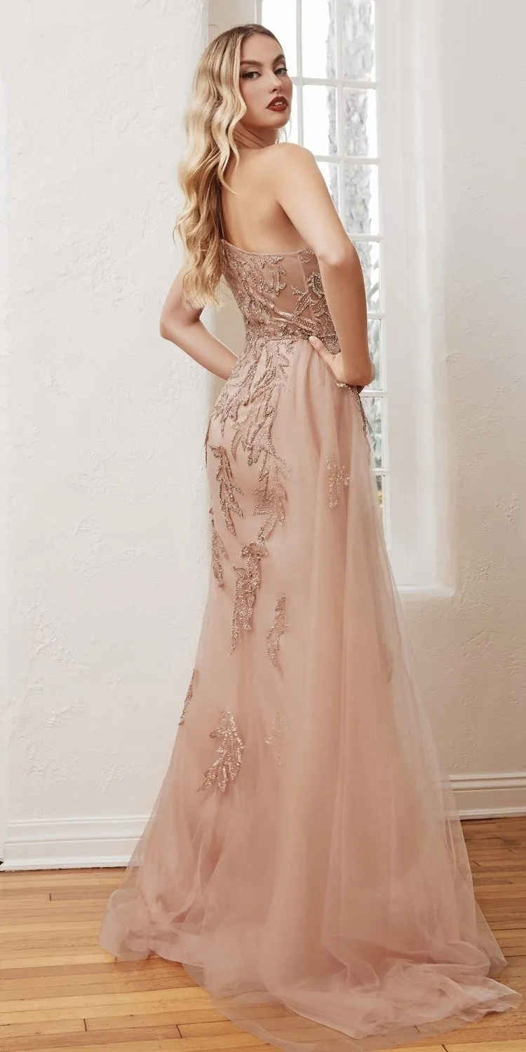 Ladivine CB098 One Shoulder Embellished Gown with Tulle Overskirt