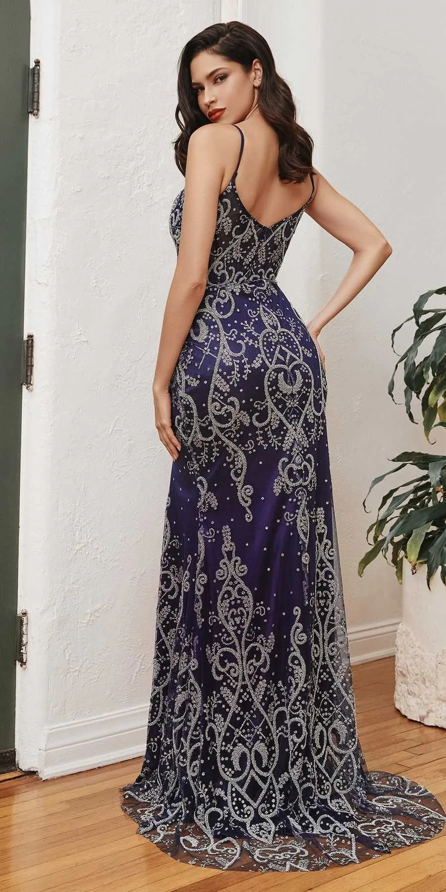 Ladivine J837 Long Fitted Mermaid Gown With Embellishment and Slit