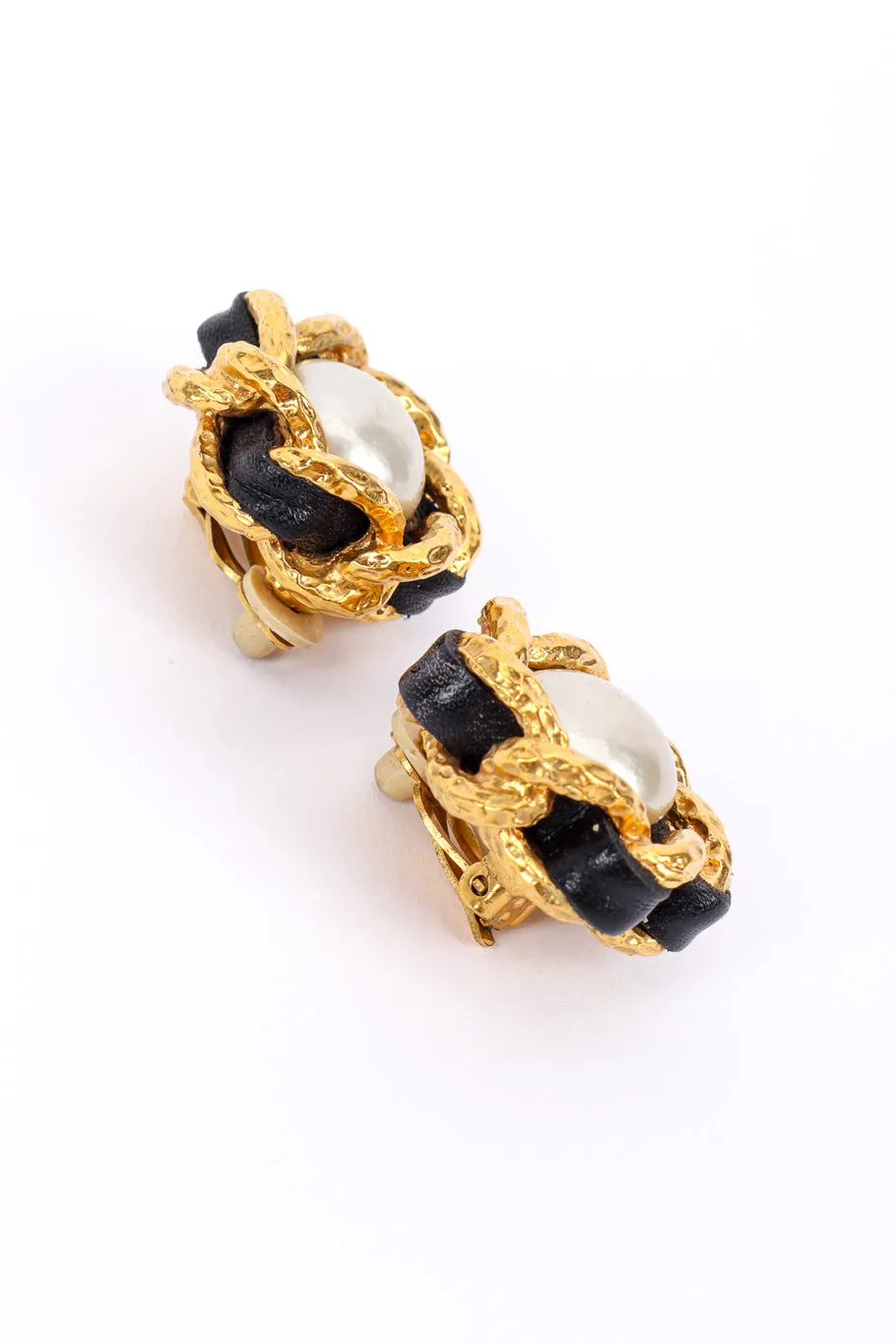Leather Chain Pearl Earrings