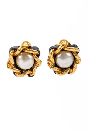 Leather Chain Pearl Earrings