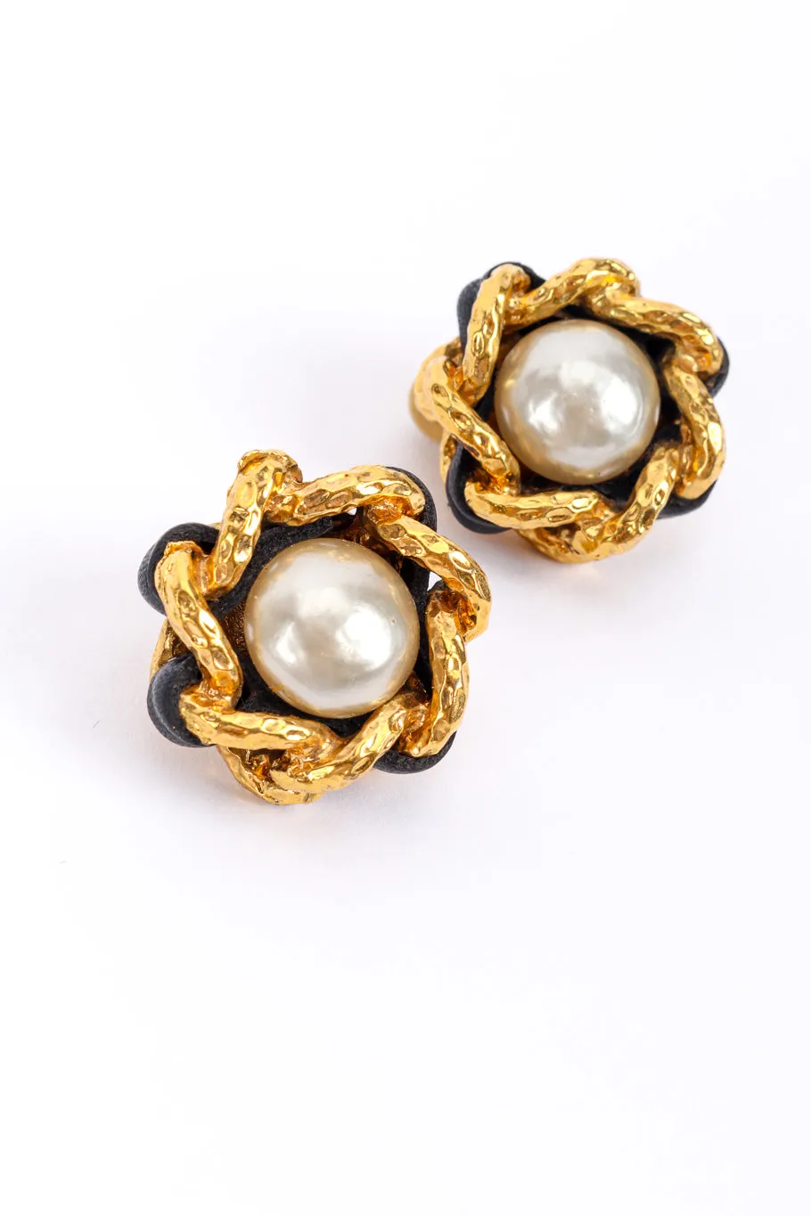 Leather Chain Pearl Earrings