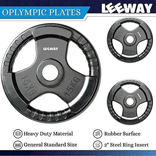 LEEWAY Professional Regular Metal Integrated Olympic Rubber Weight Plates| Rubber Weight| Spare Gym Weight Plates for Strength Training| Olympic Weight (Olympic-51 mm Hole Dia, 5 kg Set (2.5kg x 2))