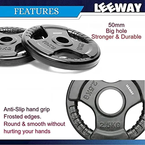 LEEWAY Professional Regular Metal Integrated Olympic Rubber Weight Plates| Rubber Weight| Spare Gym Weight Plates for Strength Training| Olympic Weight (Olympic-51 mm Hole Dia, 5 kg Set (2.5kg x 2))