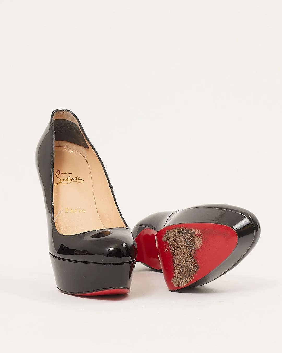Louboutin Black Patent Leather Bianca Platform Pumps - 38