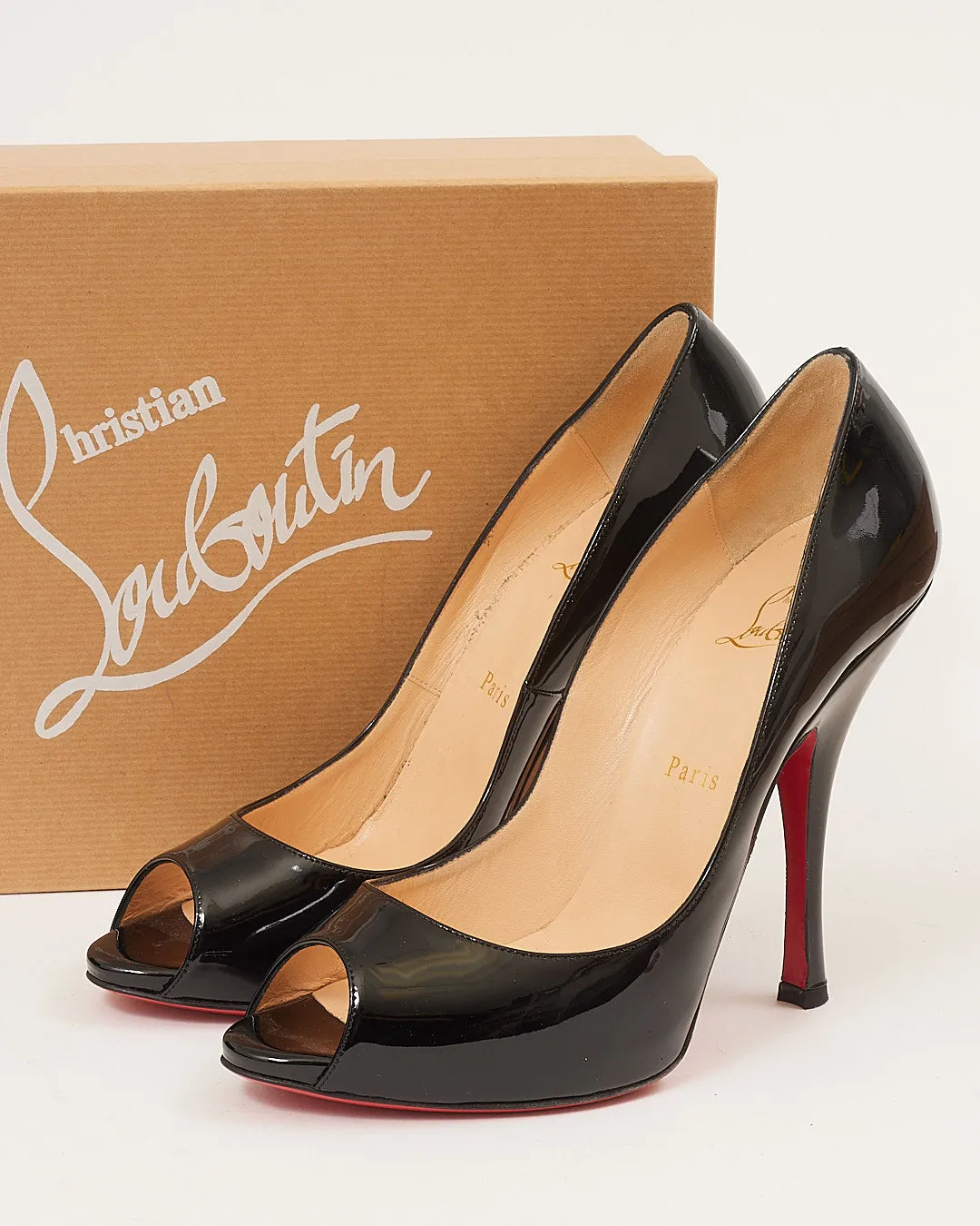 Louboutin Black Patent Peep Toe Maryl Pumps - 41