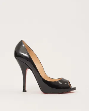 Louboutin Black Patent Peep Toe Maryl Pumps - 41