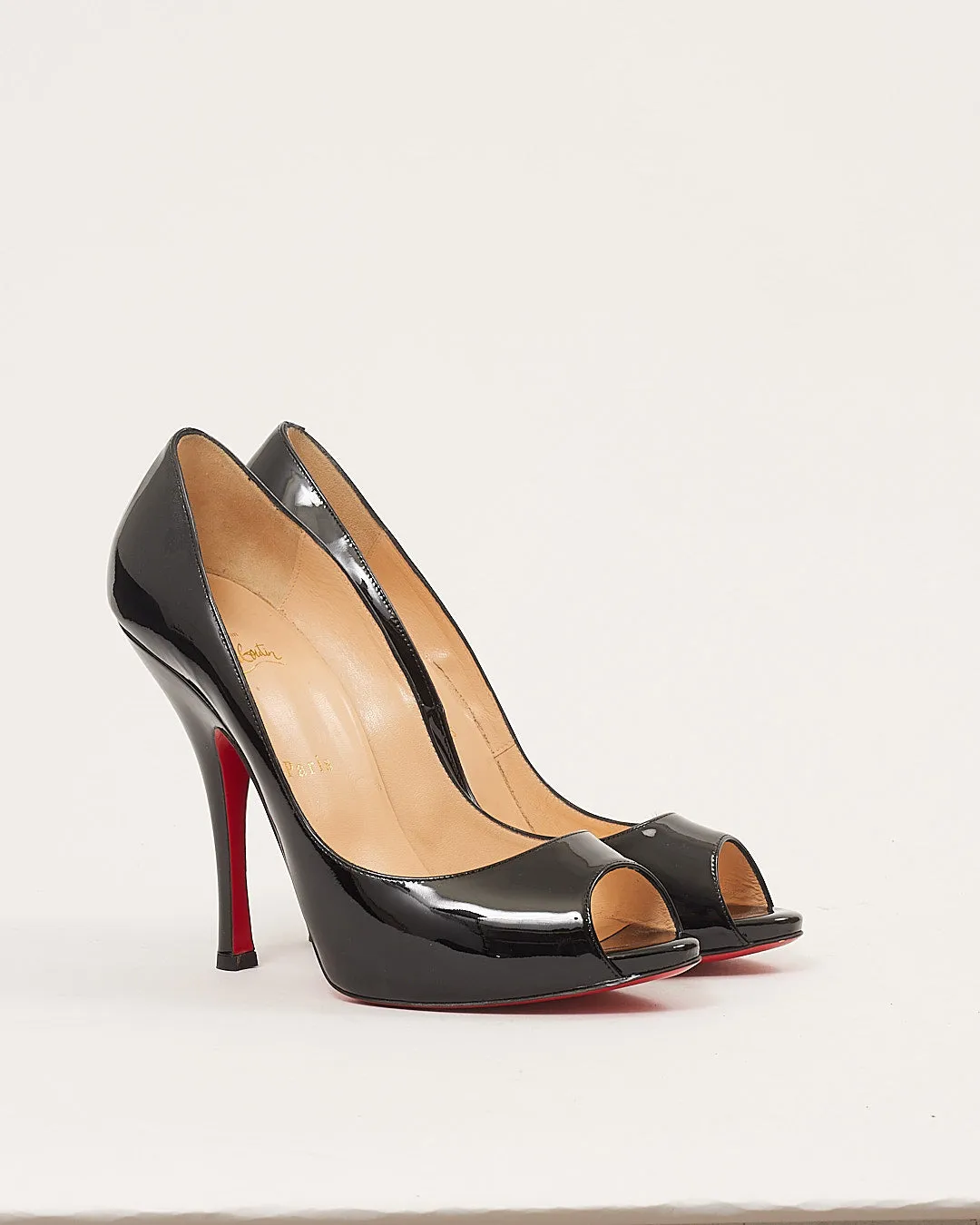 Louboutin Black Patent Peep Toe Maryl Pumps - 41