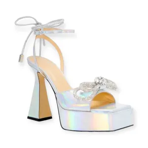 Mach & Mach Shoes, Silver Iridescent Platform Heels (size 37)