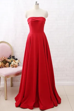 MACloth Strapless Sweetheart Long Prom Dress Red Formal Evening gown with Pockets