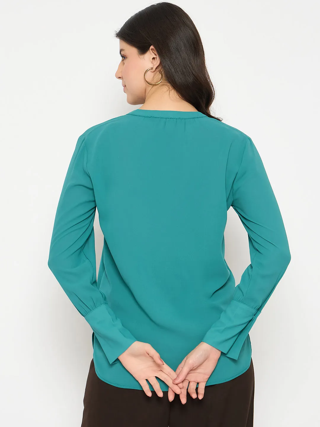 Madame Embellished Split Crew Neck Teal Shirt