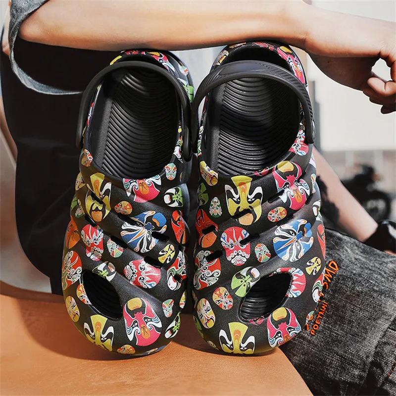 Men's Beijing Opera Facial Makeup Image Closed Toe Sandals