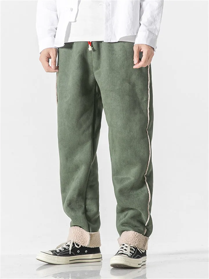 Men's Casual Fleece-lined Winter Drawstring Trousers