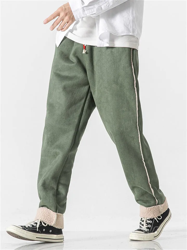 Men's Casual Fleece-lined Winter Drawstring Trousers