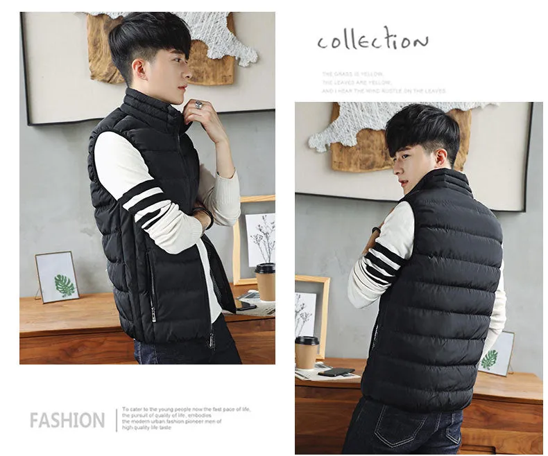 Men's Puffer Vest Warm Sleeveless Winter Jackets Waterproof Zipper Coats With Stand-Up Collar Casual Lightweight Outerwear For Cold Weather C29