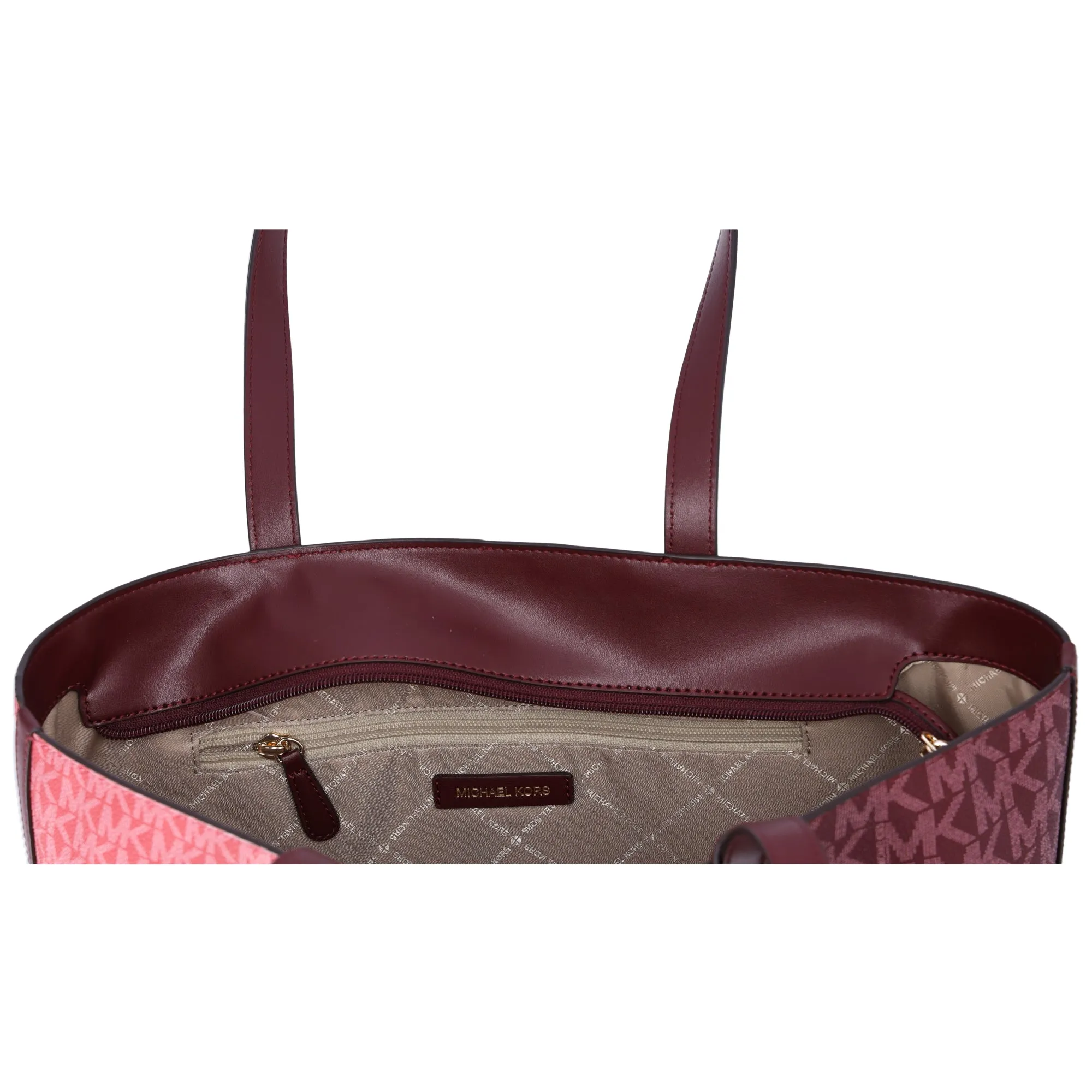 Michael Kors Jet Set Travel Medium Zip Top Tote Oxblood Multi MK Signature