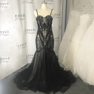 modest black evening dresses 2020 real photo beaded lace appliqué mermaid evening gown formal dress