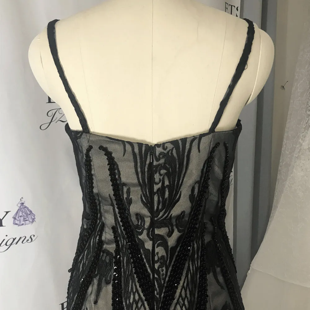 modest black evening dresses 2020 real photo beaded lace appliqué mermaid evening gown formal dress
