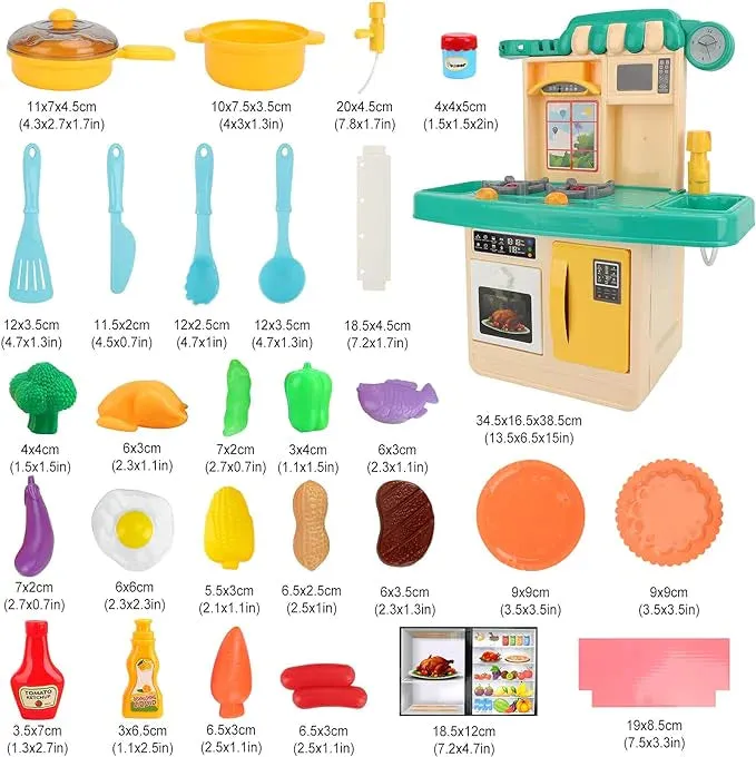 NEW Aomola Play Kitchen Set Role Play Kitchen Pretend Kitchen Toys, Cooking Set for Kids with Play Food, Toy Kitchen Accessories, Realistic Sounds Lights and Running Water