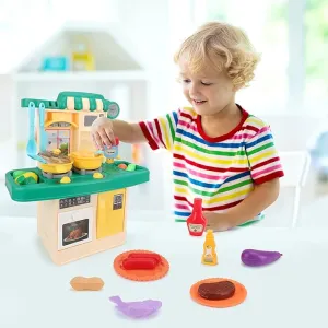 NEW Aomola Play Kitchen Set Role Play Kitchen Pretend Kitchen Toys, Cooking Set for Kids with Play Food, Toy Kitchen Accessories, Realistic Sounds Lights and Running Water
