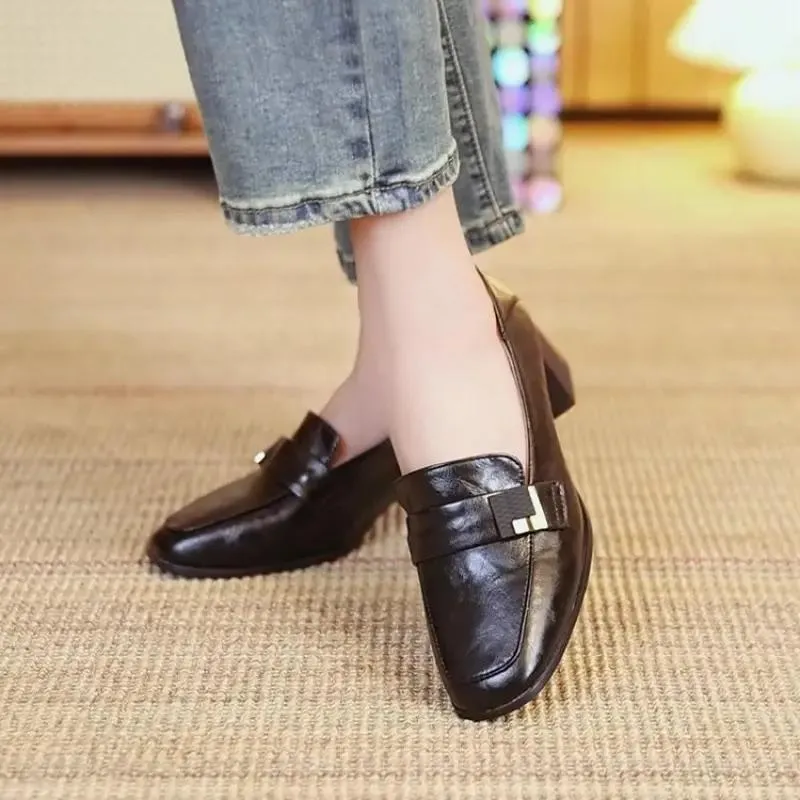 New Women's high-heeled round toe leather shoes