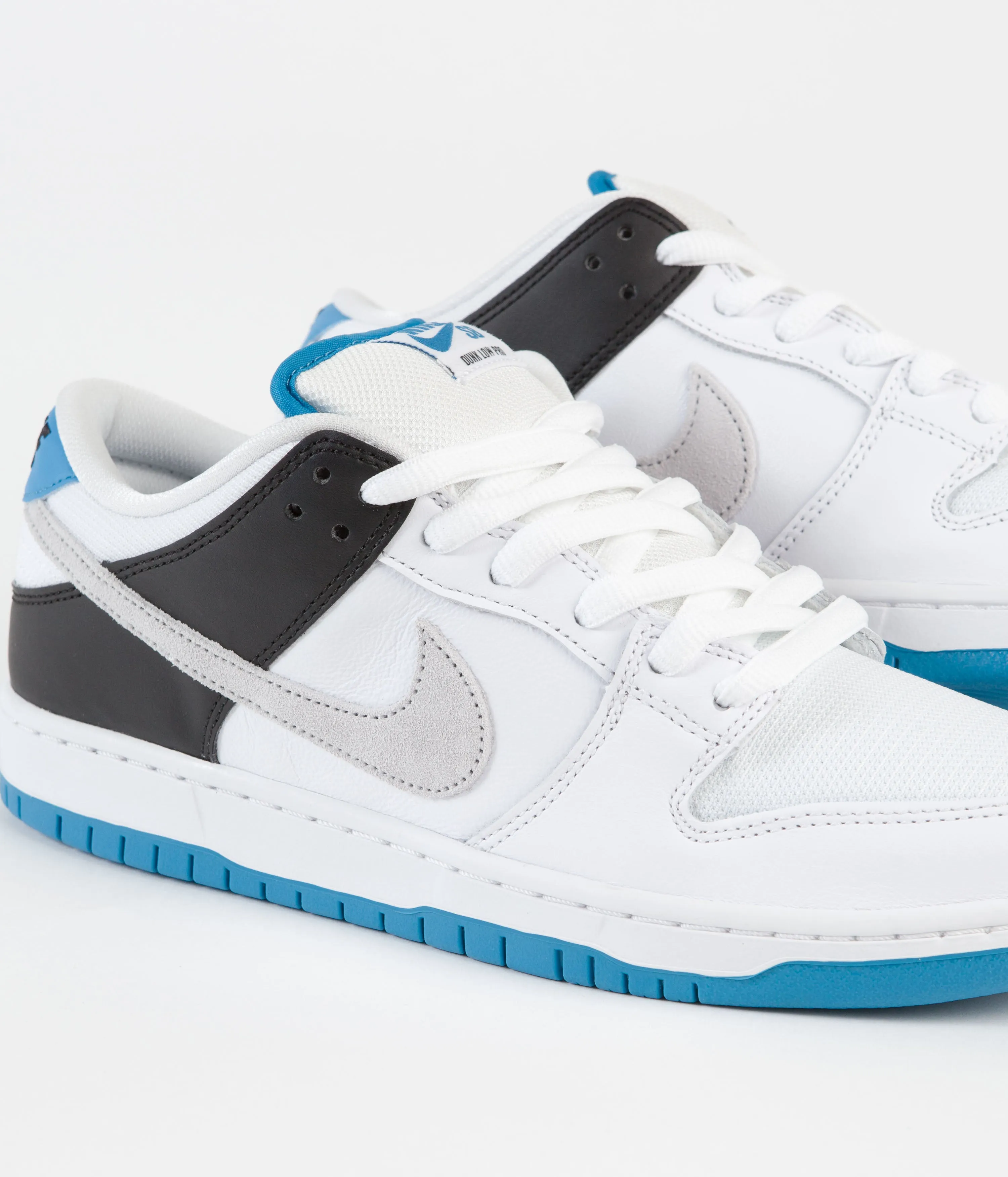 Nike SB Dunk Low Pro Shoes - White / Neutral Grey - Black - Laser Blue