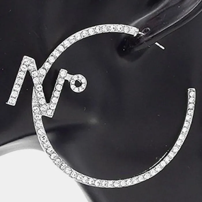 No. Rhinestone Embellished Silver Hoop Earrings