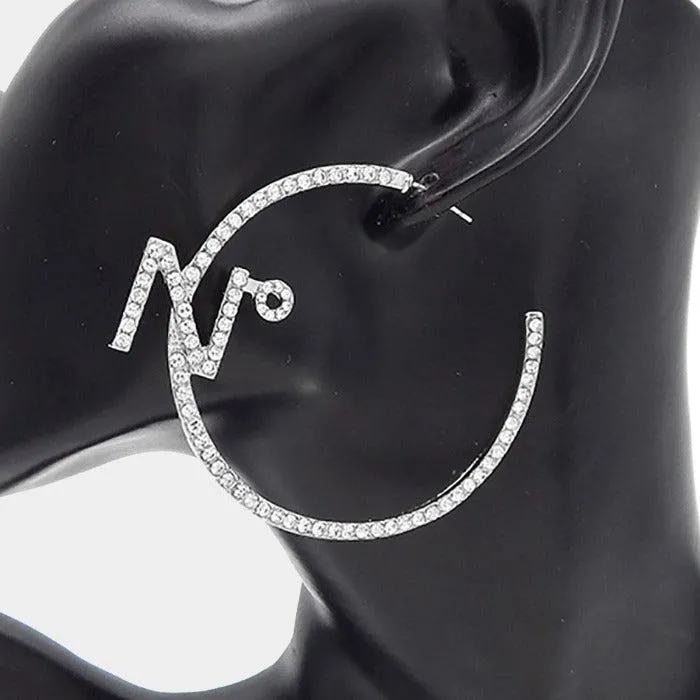 No. Rhinestone Embellished Silver Hoop Earrings