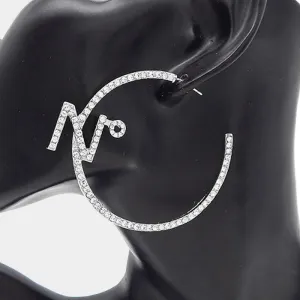 No. Rhinestone Embellished Silver Hoop Earrings