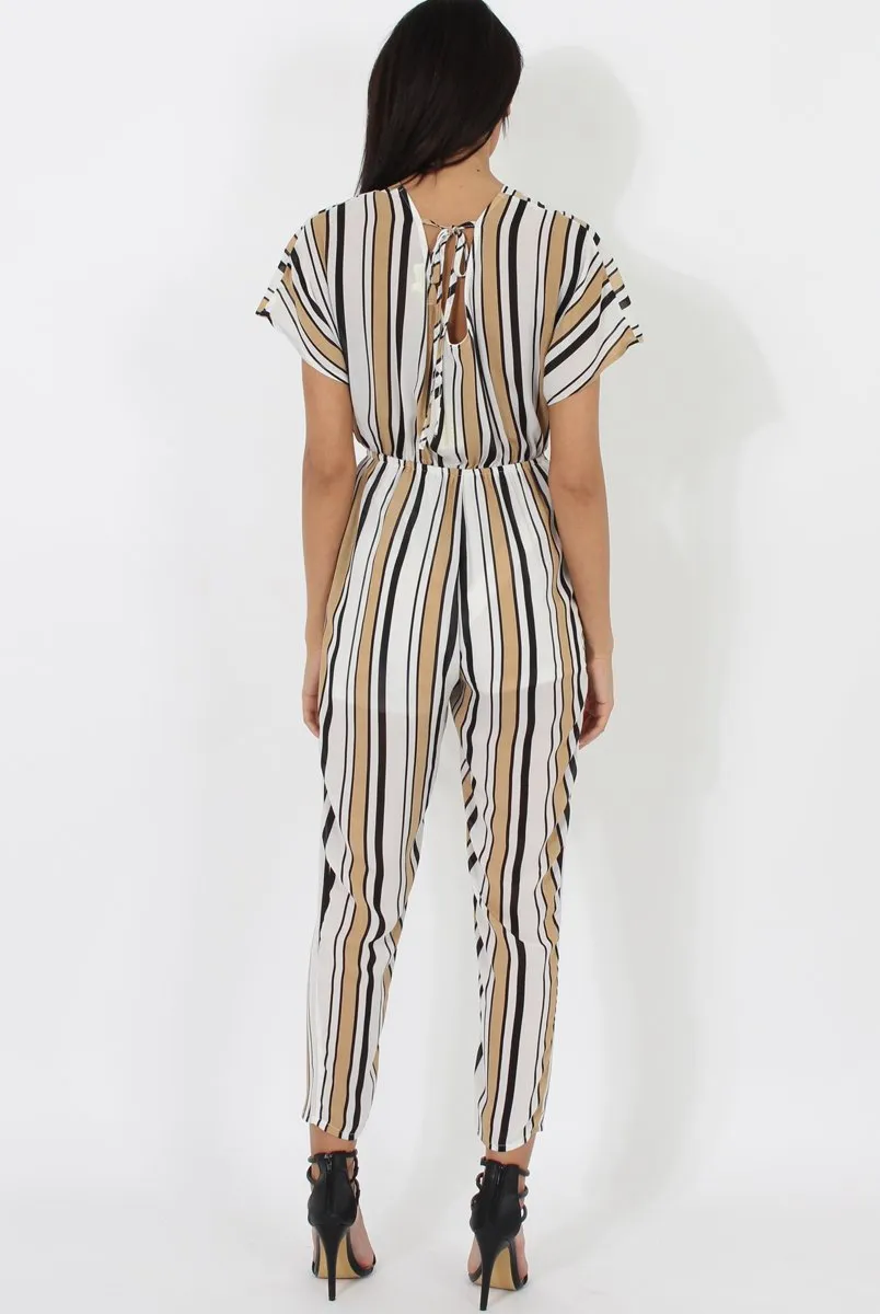 Nude & White Wrap Around Jumpsuit - Alma