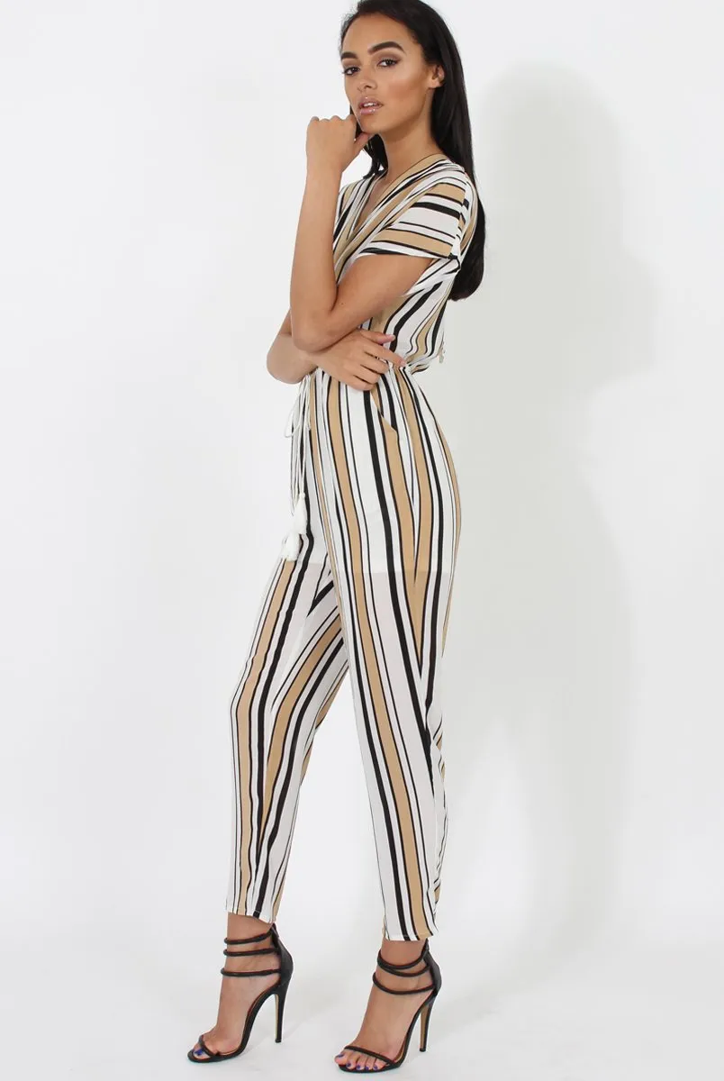 Nude & White Wrap Around Jumpsuit - Alma