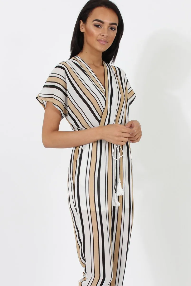 Nude & White Wrap Around Jumpsuit - Alma