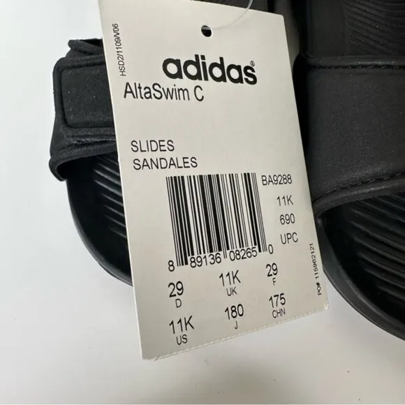 NWT Adidas kids Altaswim open toe sandals in Black size 11K
