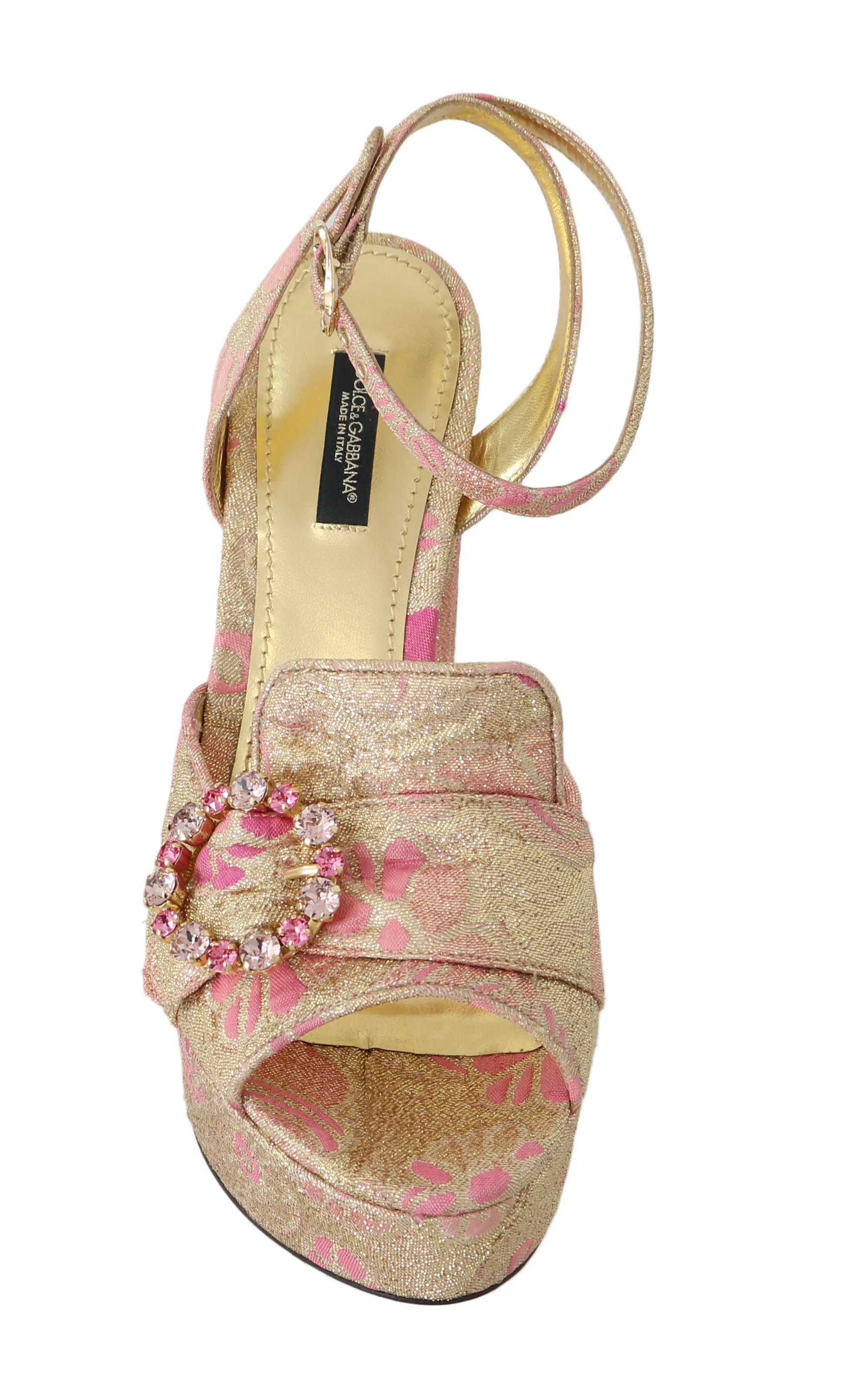 old Pink Brocade Crystal Ankle Strap Sandals
