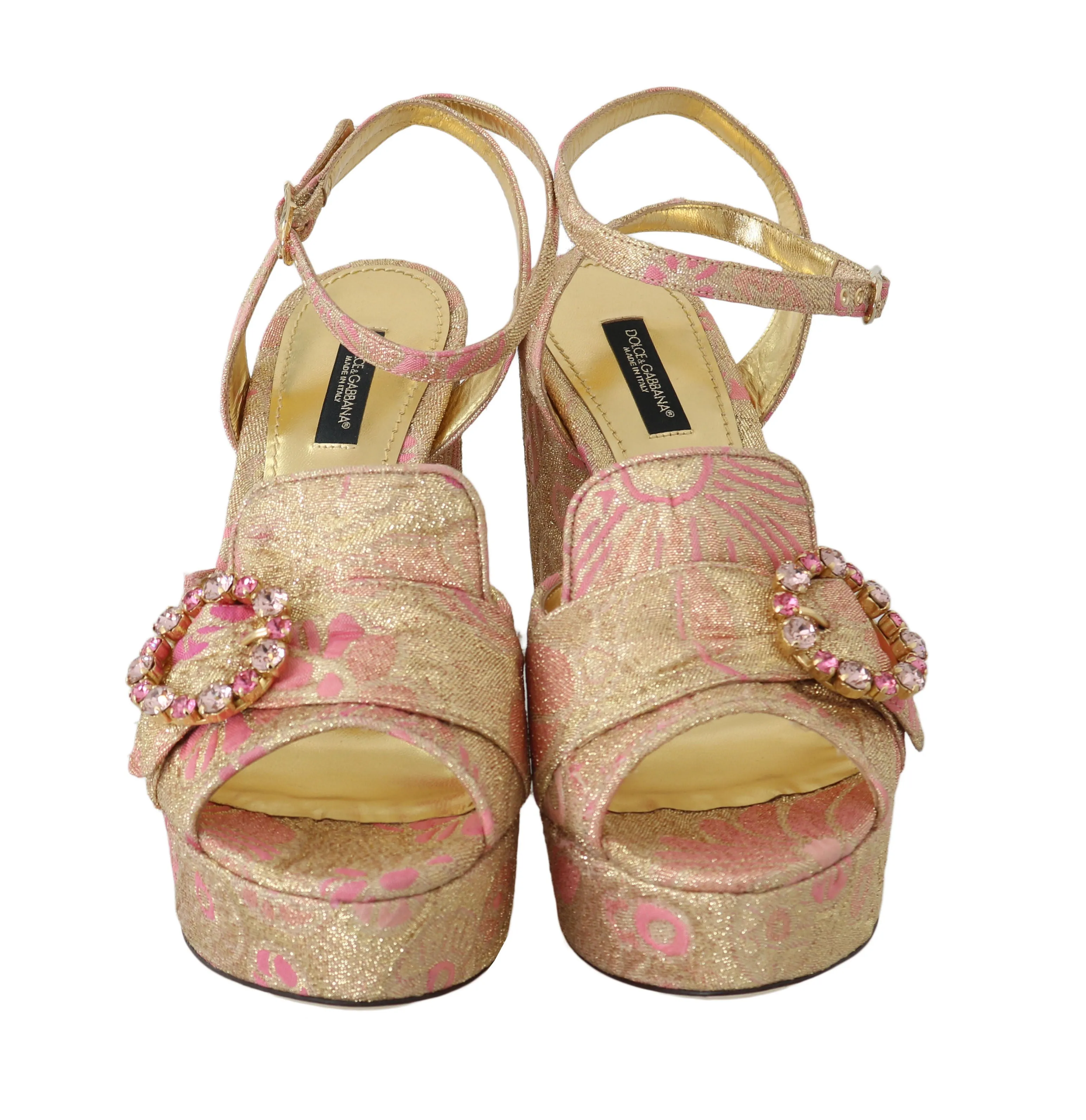 old Pink Brocade Crystal Ankle Strap Sandals