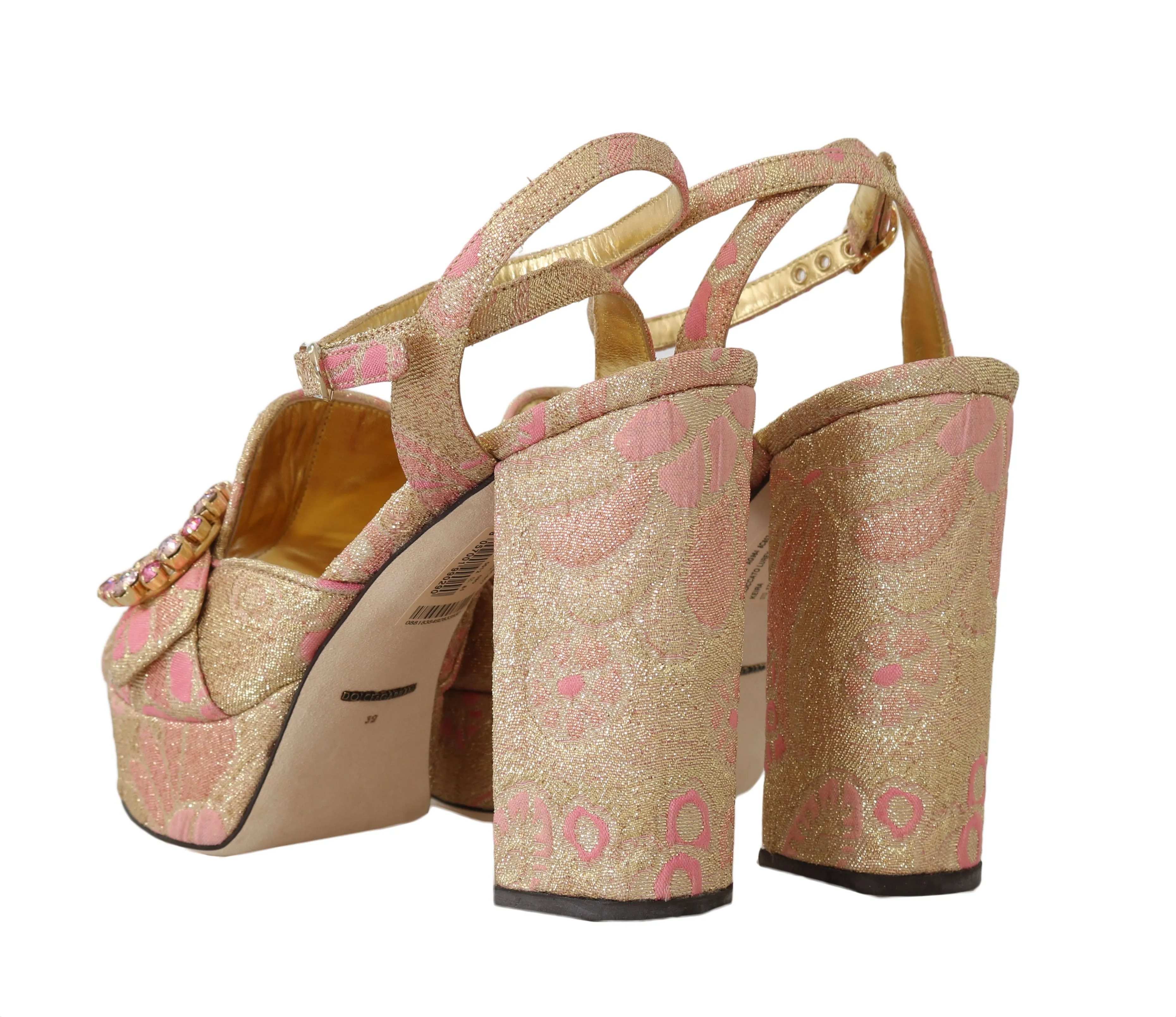 old Pink Brocade Crystal Ankle Strap Sandals