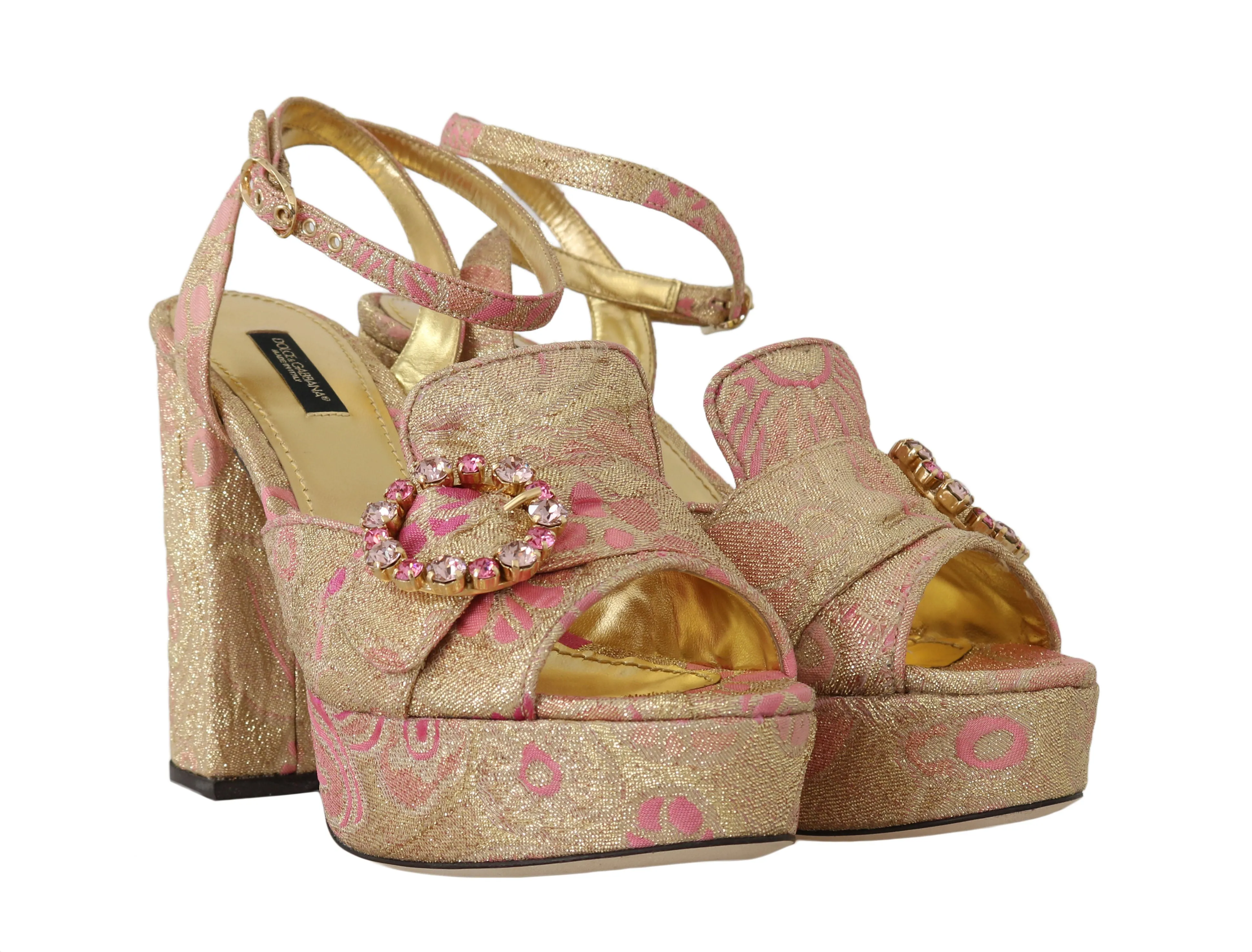 old Pink Brocade Crystal Ankle Strap Sandals