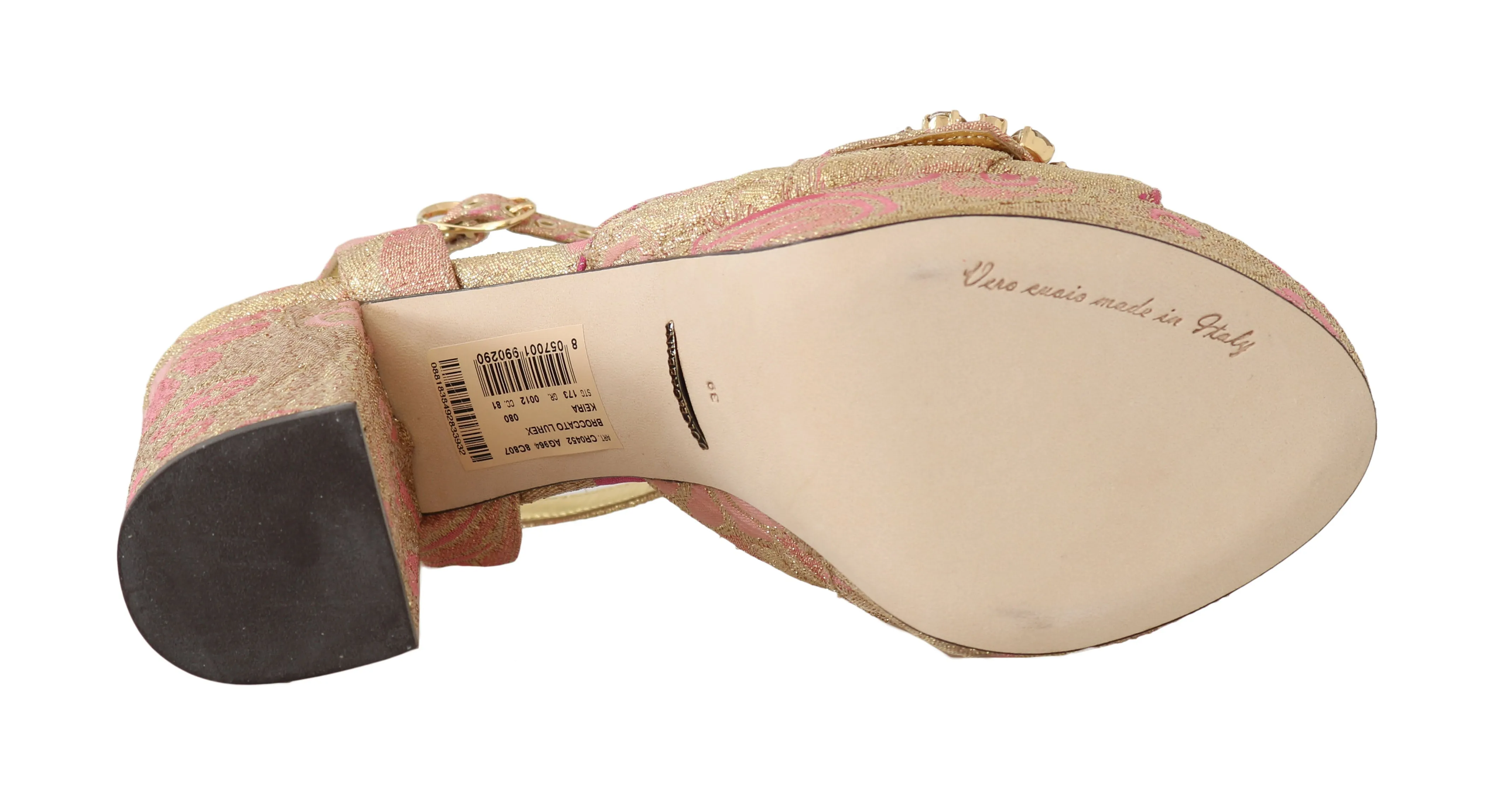 old Pink Brocade Crystal Ankle Strap Sandals