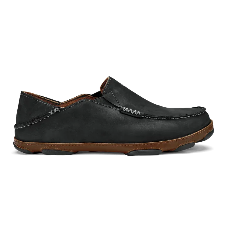 OluKai Mens Moloā Leather Shoes - Black / Toffee
