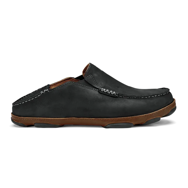 OluKai Mens Moloā Leather Shoes - Black / Toffee