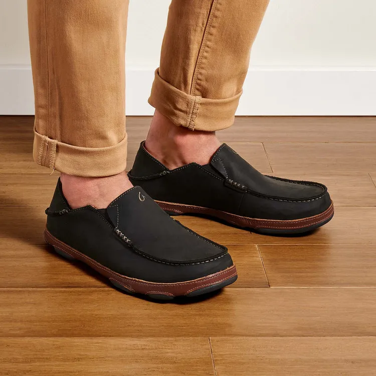 OluKai Mens Moloā Leather Shoes - Black / Toffee