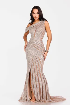 One Shoulder Beaded Evening Gown