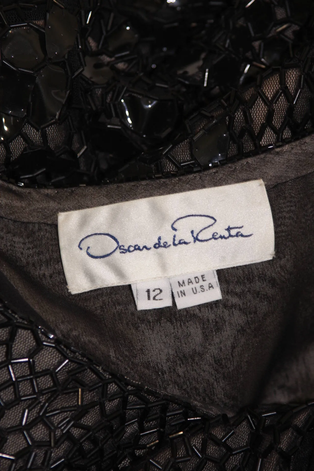 OSCAR DE LA RENTA Black Sequin Cocktail Dress Size 12