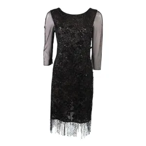 OSCAR DE LA RENTA Black Sequin Cocktail Dress Size 12