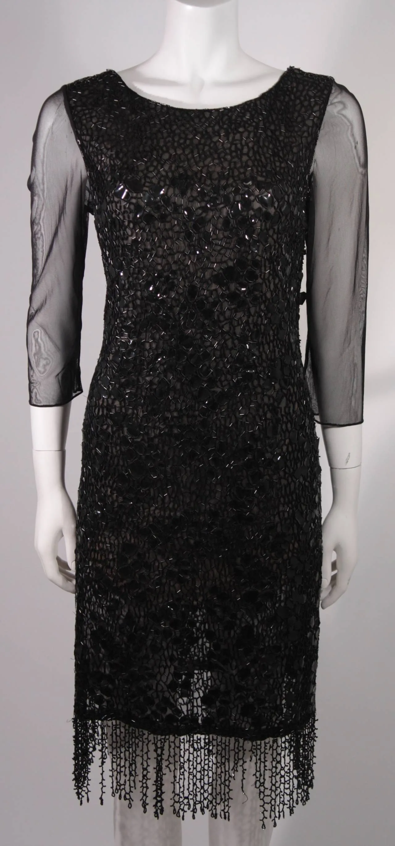 OSCAR DE LA RENTA Black Sequin Cocktail Dress Size 12