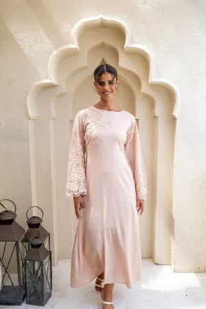 Pastel Pink Blooms Embellished Satin Abaya