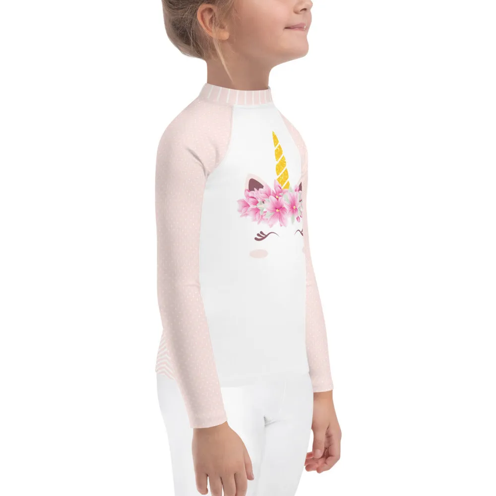 Pink Unicorn Face - Kids Rash Guard