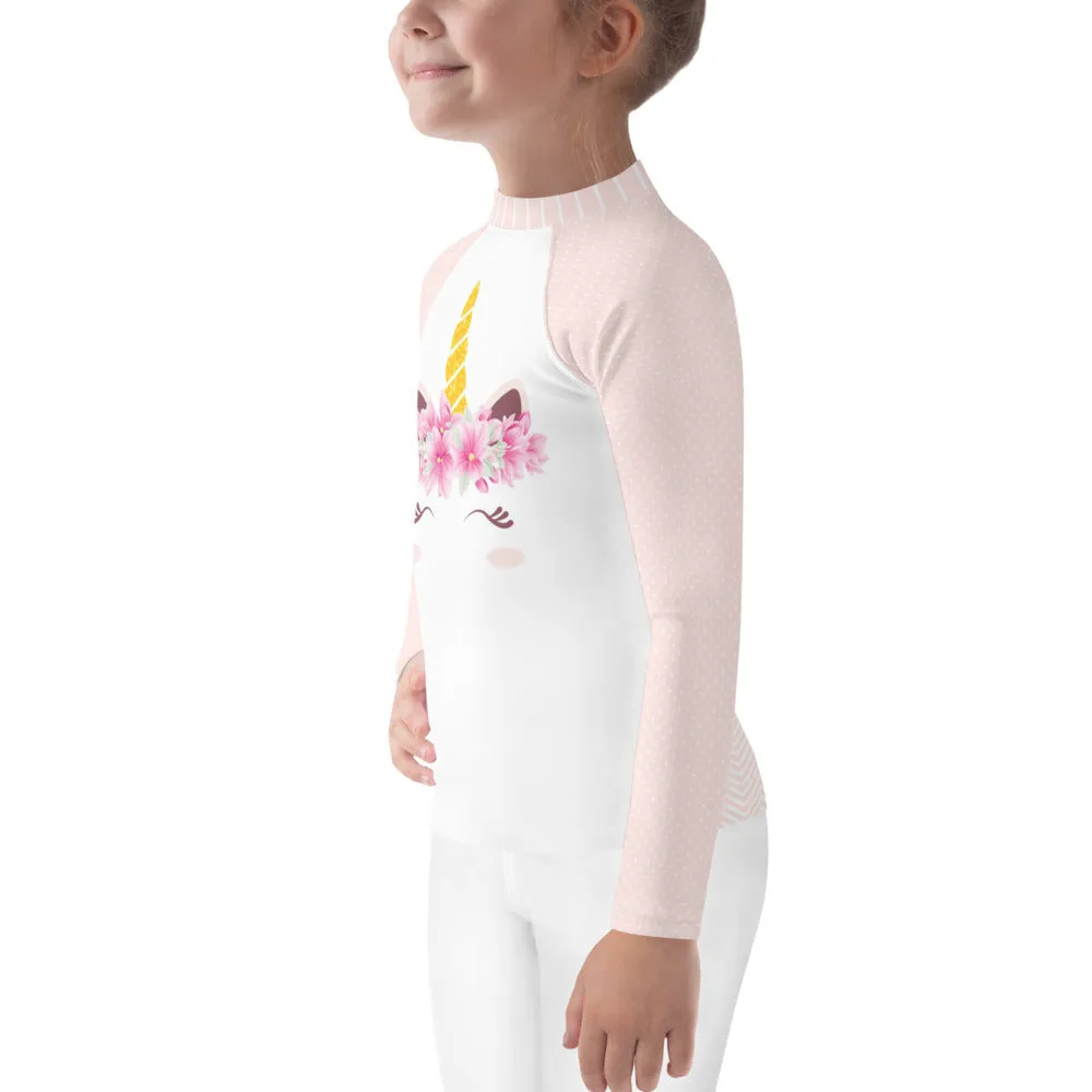 Pink Unicorn Face - Kids Rash Guard